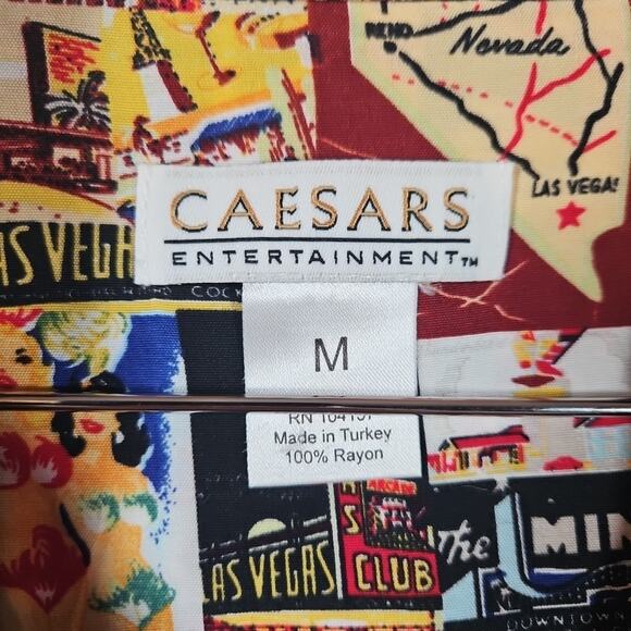 Vintage Caesars Entertainment Old Las Vegas Button Up Hawaiian Shirt Sz Medium - Picture 3 of 7